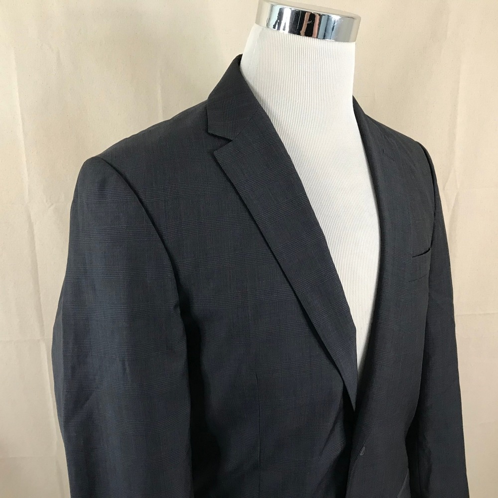 Joseph Jos A Bank 40R Slim Fit Sport Coat Wool Gray Glen Plaid Two Button Vented